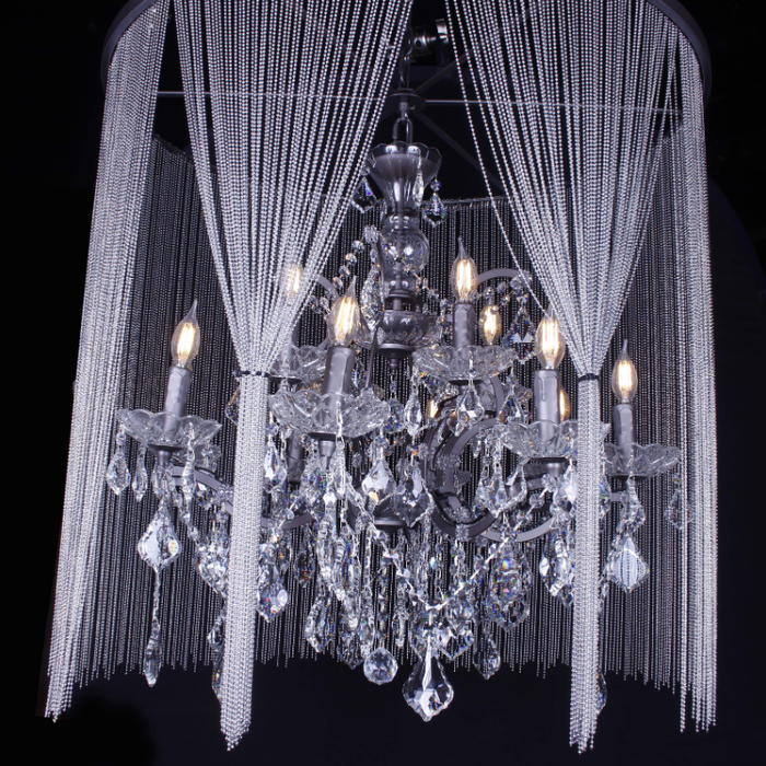 Art Iron Tassel Candle Branch Crystal Pendant Curtain Chandelier for Living Room/Foyer/Bedroom
