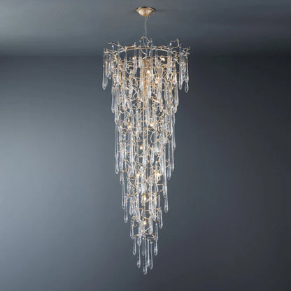 Extra Large Light Luxury Brass Branch Teardrop Crystal Pendant Chandelier for Living Room/Foyer/Entrys
