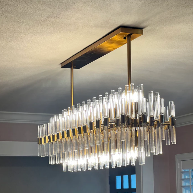 Modern Minimalist Gold Branch Clear Crystal Rods Pendant Chandelier for Living/Dining Room
