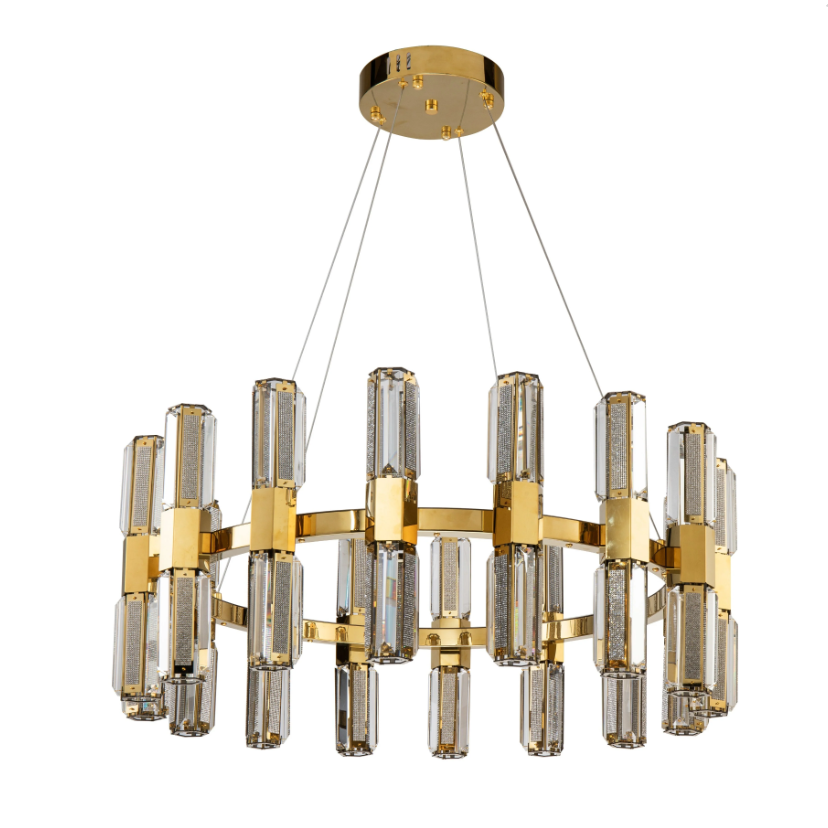 Lampadario moderno di lusso con pendenti in cristallo a strati rotondi per soggiorno/ingresso/ingresso