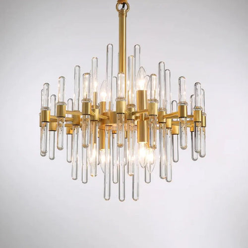 Modern Minimalist Gold Branch Clear Crystal Rods Pendant Chandelier for Living/Dining Room