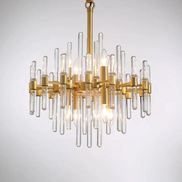 Modern Minimalist Gold Branch Clear Crystal Rods Pendant Chandelier for Living/Dining Room