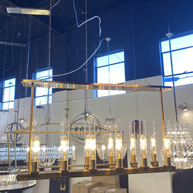 Rectangle Flush Mount Glass Shade Candle Pendant Light for Dining Room/Kitchen Island