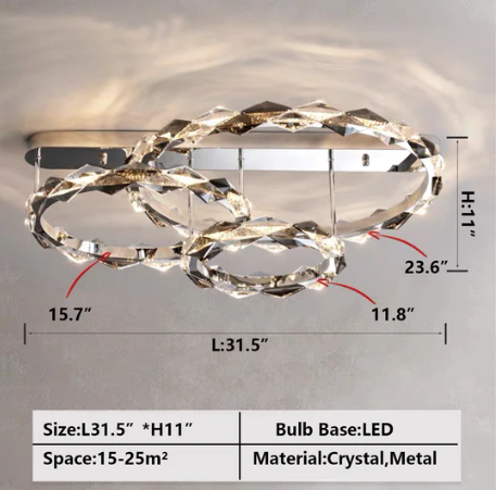 D31.5"*H11.0" chandelier,chandeliers,crystal,metal,rings,circle,round,ceiling,flush mount,multi-rings,living room,dining room,home office,bedroom,bar