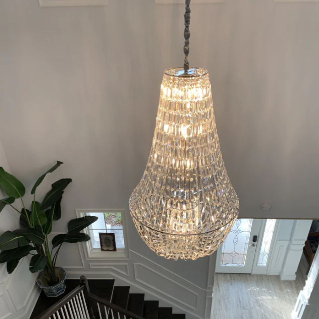 Lustre en cristal Empire de luxe, surdimensionné et moderne, pour salon, hall d'entrée ou escalier