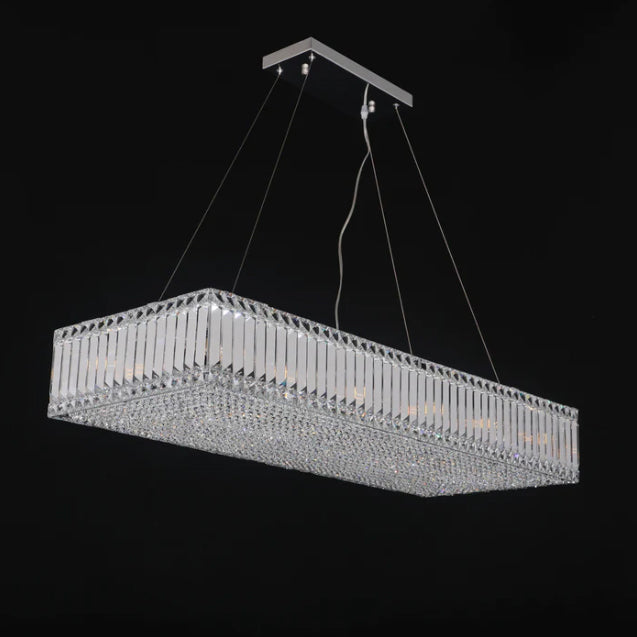 Modern Luxury Tiers Rectangle Crystal Rods Pendant Candle Branch Chandelier for Living/Dining Room