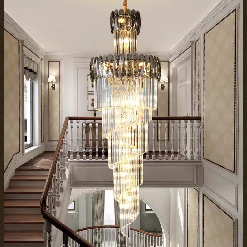 Lampadario a chiocciola di lusso extra large per ingresso, lampadario a soffitto in cristallo lungo per soggiorno e corridoio
