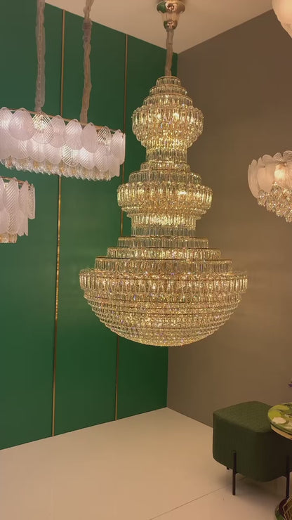 Golden Era Grand Cascade Fountain Clear Crystal Chandelier for High-ceiling