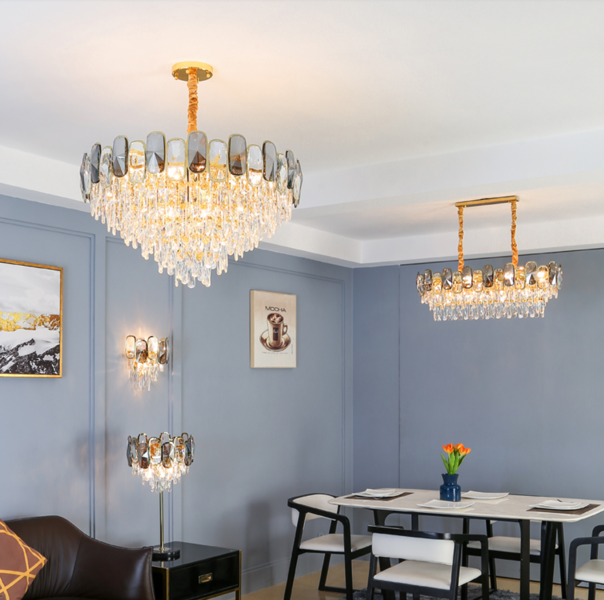 Lampadario a sospensione in cristallo rotondo/rettangolare, per soggiorno/sala da pranzo/ingresso