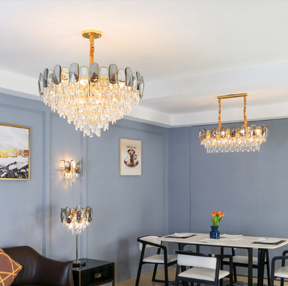Lampadario a sospensione in cristallo rotondo/rettangolare, per soggiorno/sala da pranzo/ingresso