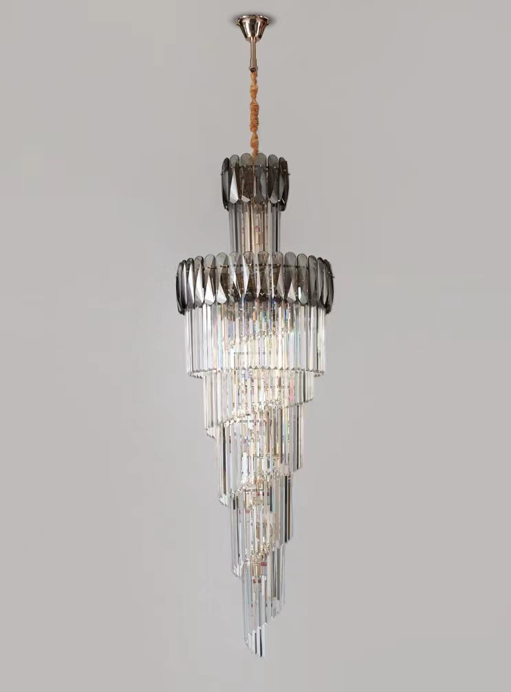 Lampadario a chiocciola di lusso extra large per ingresso, lampadario a soffitto in cristallo lungo per soggiorno e corridoio