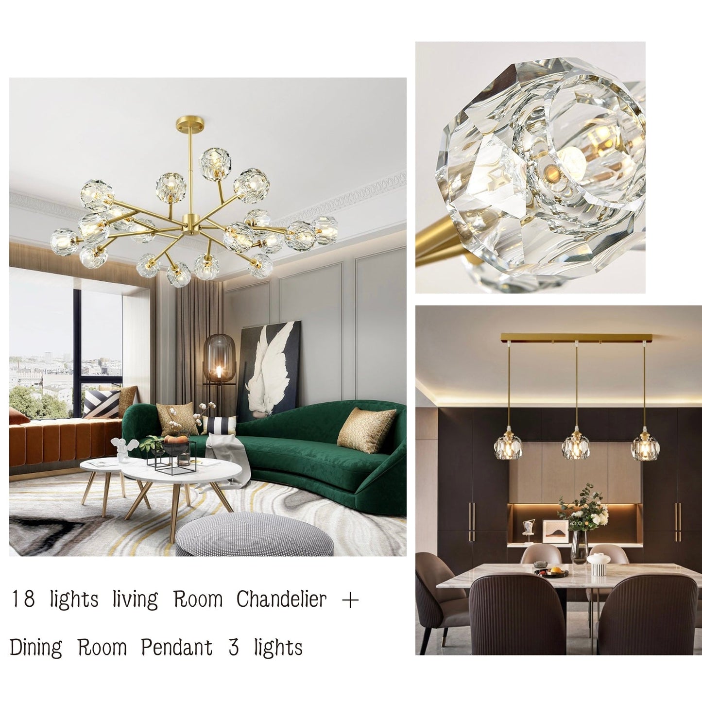 Lustre Spoutnik en laiton avec cristaux K9, luminaire de plafond moderne