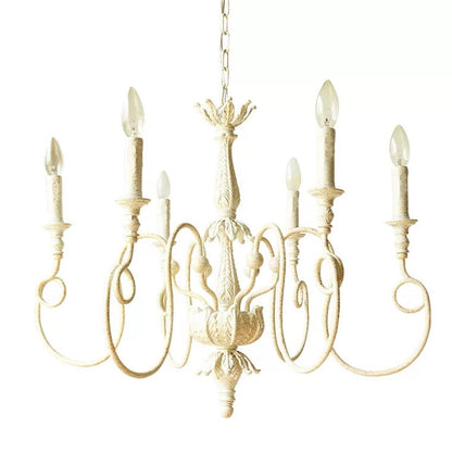 French Vintage Country Style White Rustic Iron Art Chandelier 6/8 Lights for Dining Room Bedroom Living Room