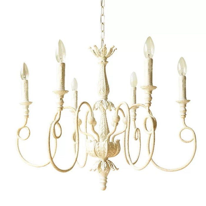 French Vintage Country Style White Rustic Iron Art Chandelier 6/8 Lights for Dining Room Bedroom Living Room