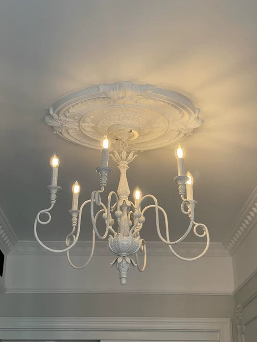 French Village Country Style White Rustic Iron Art Chandelier 6 Lights for Living Room Ceiling Light on Budget 