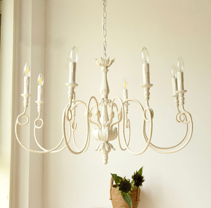 French Vintage Country Style White Rustic Iron Art Chandelier 6/8 Lights for Dining Room Bedroom Living Room