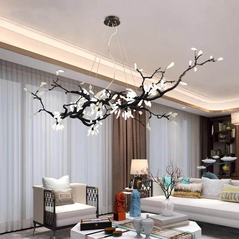 Creative Extra Large Flower Branch Light Natural Crystal Pendant Chandelier for Dining/Living Room