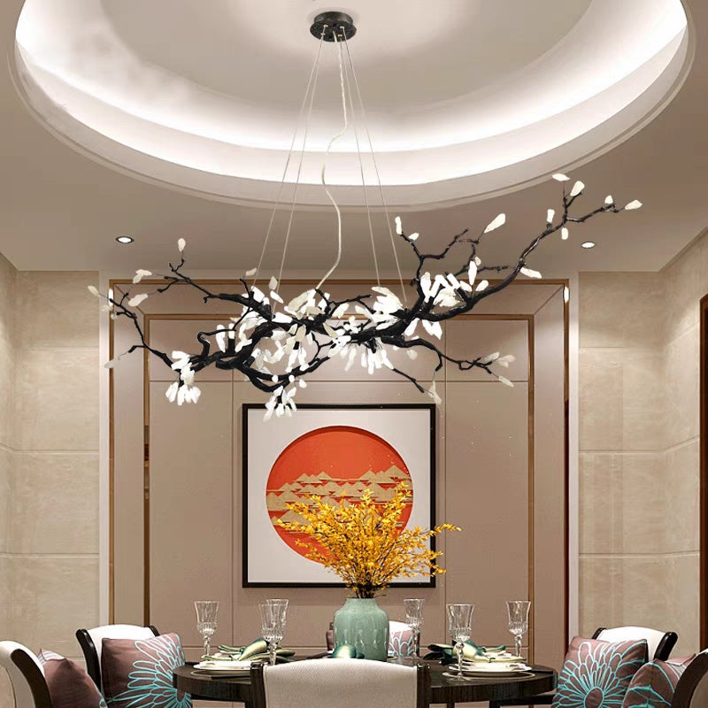 Creative Extra Large Flower Branch Light Natural Crystal Pendant Chandelier for Dining/Living Room