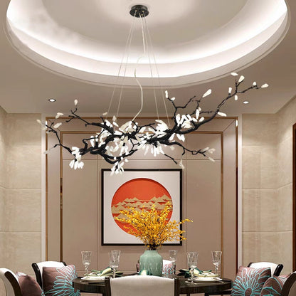Creative Extra Large Flower Branch Light Natural Crystal Pendant Chandelier for Dining/Living Room