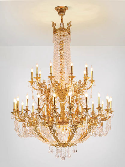 Extra Large Luxury Golden Empire Candle Raindrop Crystal Pendant Chandelier for Duplex Hall/Foyer/Stairs/Hotel Lobby