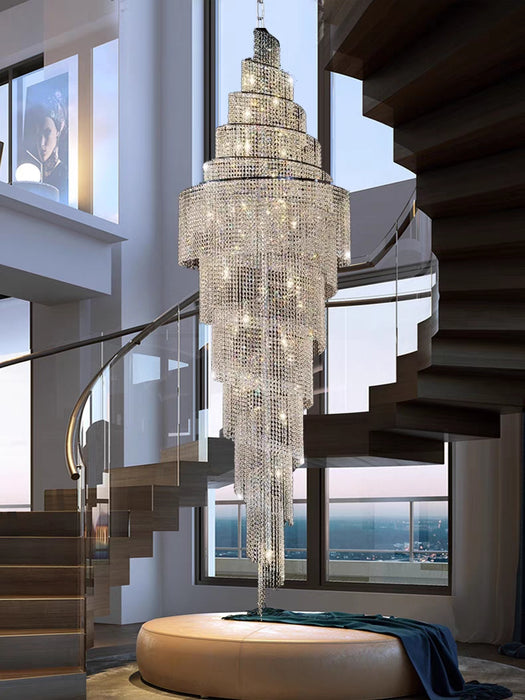 Oversized Luxury Spiral Crystal Chain Pendant Chandelier for Stairs/Foyer/Hotel Lobby