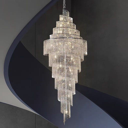 chandelier,chandeliers,pendant,crystal,metal,chrome,luxury,spiral,extra long,extrao large,large,long,oversized,huge,big,crystal chain,round,stairs,foyers,entrys,hotel lobby,loft,duplex hall
