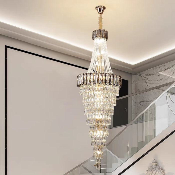 Extra Large Modern Trendy Light Luxury Crystal Long Chandelier for Duplex Hall/Foyer/Hotel Lobby