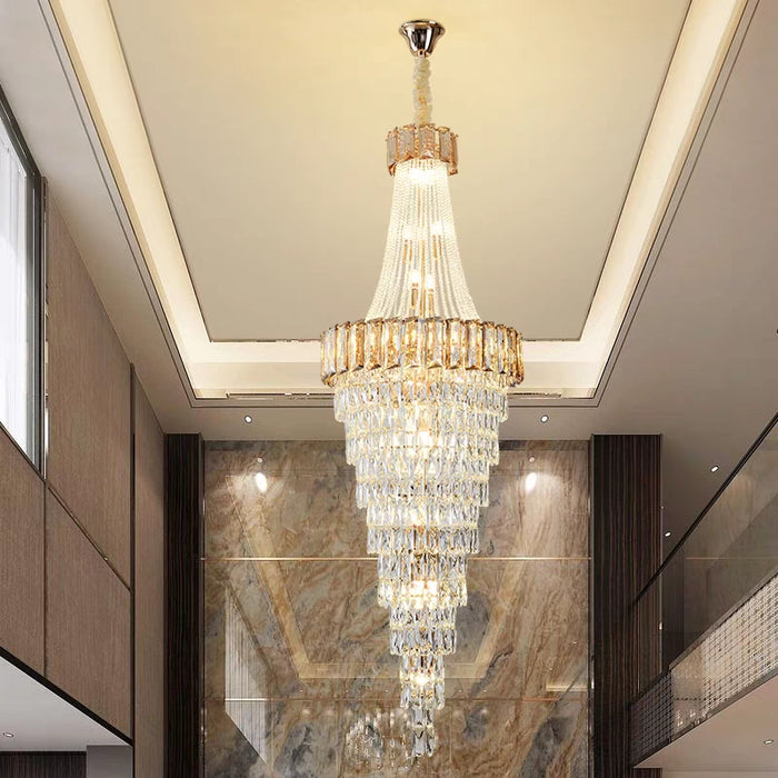 Extra Large Modern Trendy Light Luxury Crystal Long Chandelier for Duplex Hall/Foyer/Hotel Lobby