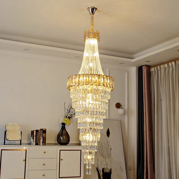 Extra Large Modern Trendy Light Luxury Crystal Long Chandelier for Duplex Hall/Foyer/Hotel Lobby