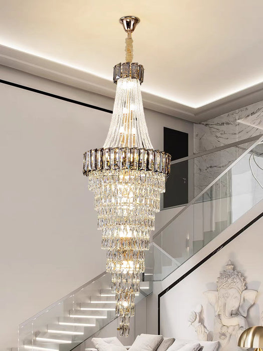 Extra Large Modern Trendy Light Luxury Crystal Long Chandelier for Duplex Hall/Foyer/Hotel Lobby