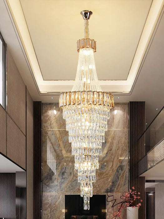Extra Large Modern Trendy Light Luxury Crystal Long Chandelier for Duplex Hall/Foyer/Hotel Lobby