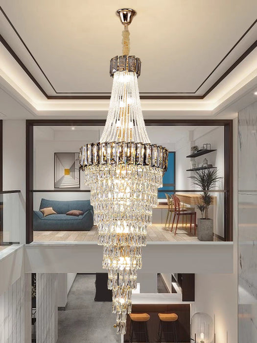 Extra Large Modern Trendy Light Luxury Crystal Long Chandelier for Duplex Hall/Foyer/Hotel Lobby