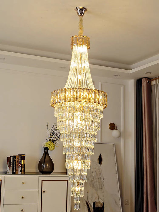 Extra Large Modern Trendy Light Luxury Crystal Long Chandelier for Duplex Hall/Foyer/Hotel Lobby