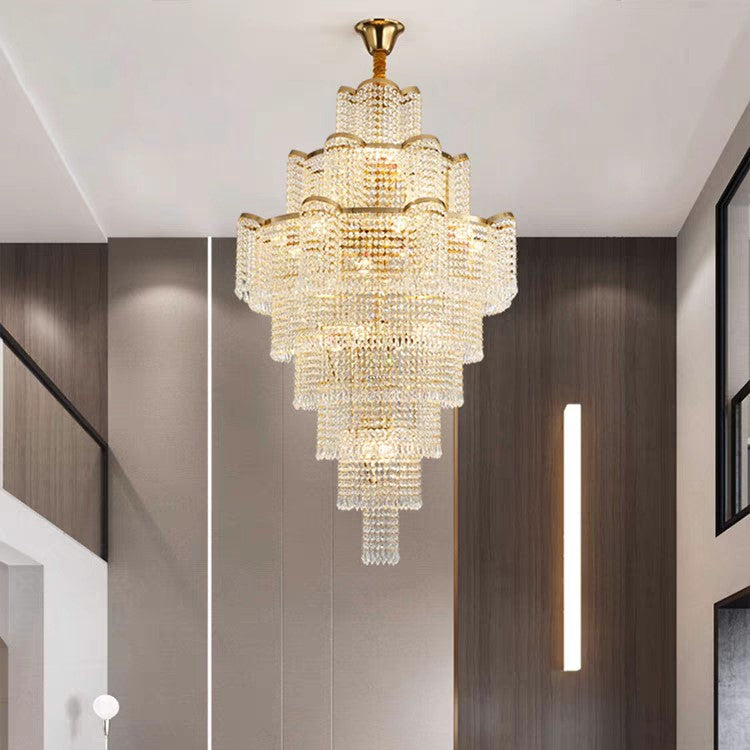chandelier,chandeliers,pendant,crystal,high quality k9 crystal,metal,gold,clear crystal,oversized,extra large,large,big,huge,,luxury,light luxury,ceiling,rods,living room,foyer,entrys,big hallway,spiral staircase,stairs,entryance,loft,duplex hall,hotel lobby
