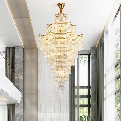 Extra Large Ligh Luxury Multi-layer Flower Crystal Pendant Long Chandelier for Living Room/Foyer/Hotel Lobby