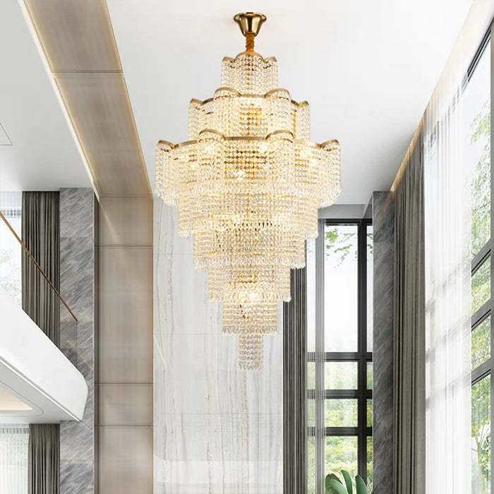 Extra Large Ligh Luxury Multi-layer Flower Crystal Pendant Long Chandelier for Living Room/Foyer/Hotel Lobby