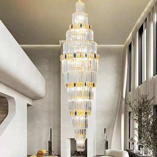 chandelier,chandeliers,pendant,crystal,high quality k9 crystal,metal,gold,clear crystal,oversized,extra large,large,big,huge,,luxury,light luxury,ceiling,rods,living room,foyer,entrys,big hallway,spiral staircase,stairs,entryance,loft,duplex hall,hotel lobby,extra long,long