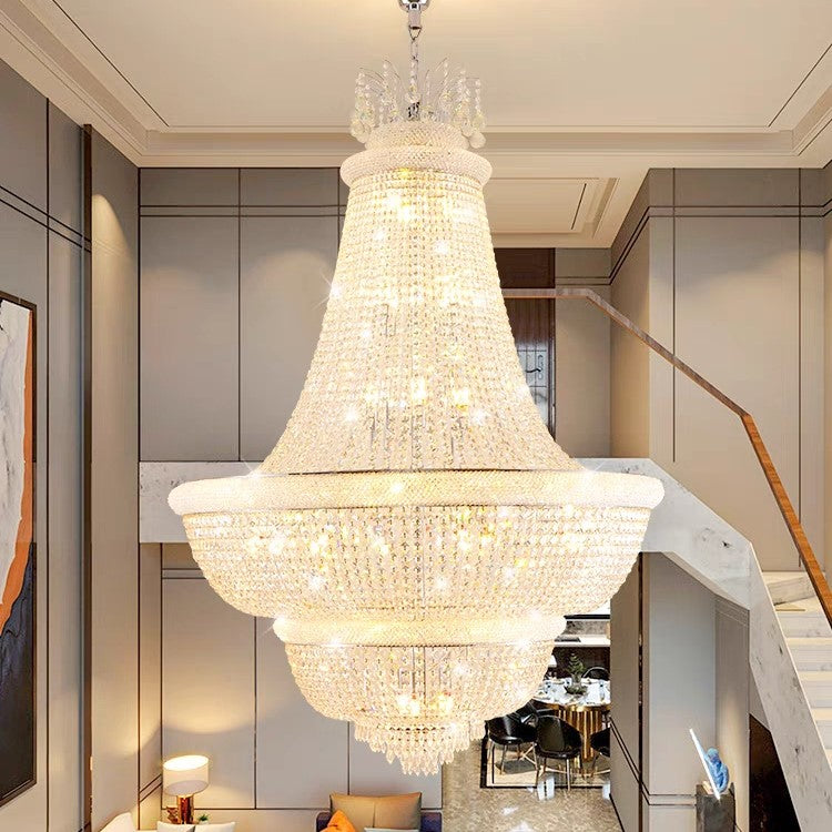 Oversized Empire Gold/Chrome Crystal Pendant Chandelier for Living Room/Big Hallway/Foyer