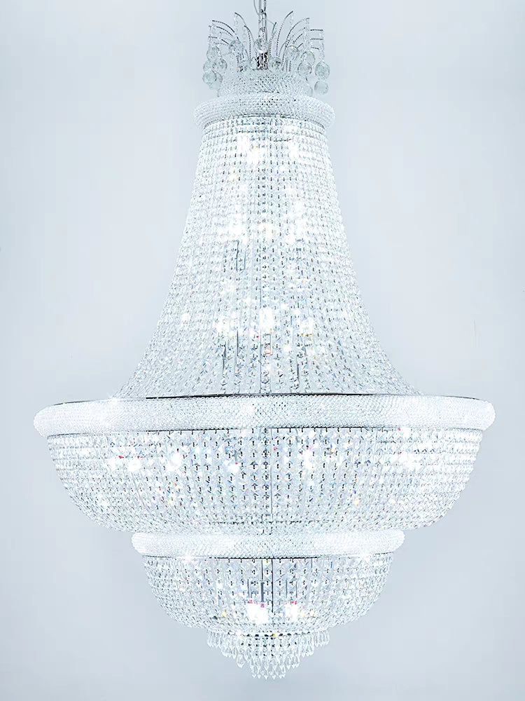 Oversized Empire Gold/Chrome Crystal Pendant Chandelier for Living Room/Big Hallway/Foyer