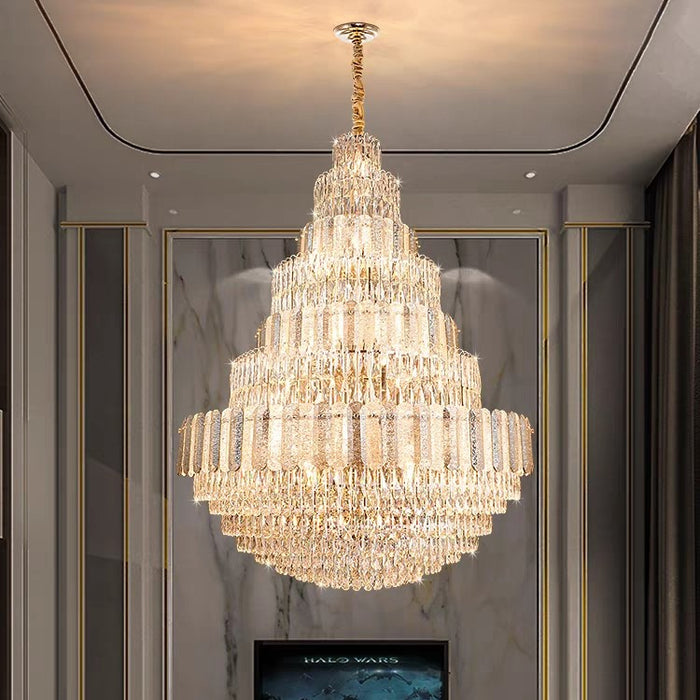 crystal,metal,chandeleir,chandeliers,pendant,empire,crystal,layers,tiers,round,living room,dining room,foyer,entrys,stairs,hallway, big hallway,oversized,large,big,huge 