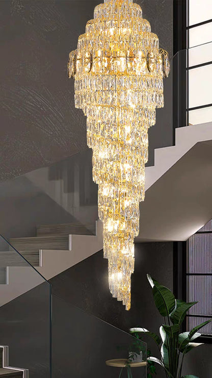 Lustre extra large en spirale moderne en cristal chromé/doré pour hall d'entrée/escalier/hall d'hôtel
