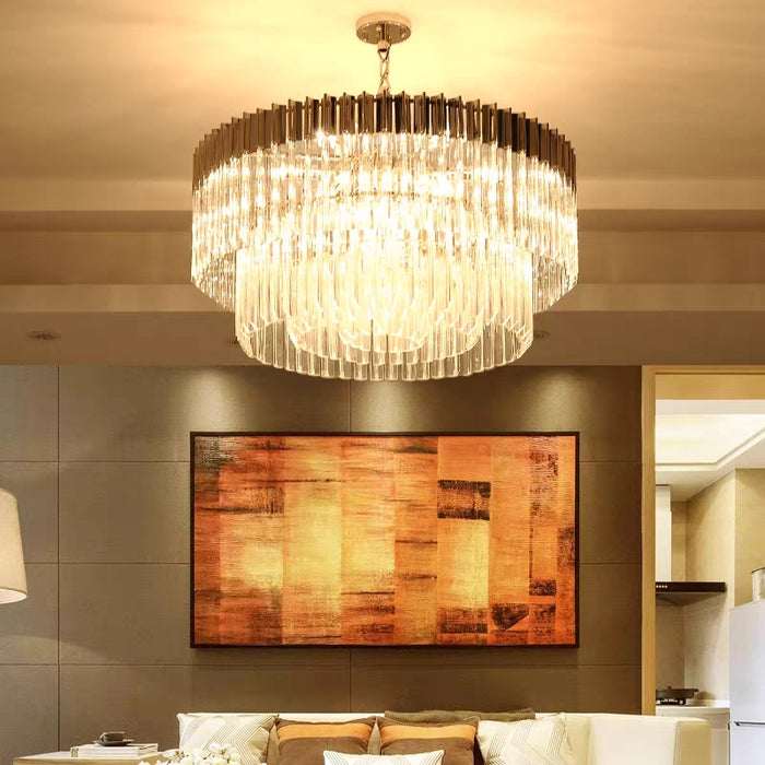 Oversized Golden Round/Oval Crystal Ceiling Chandelier Set for living room and dining room