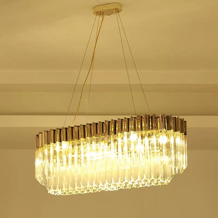 Oversized Golden Round/Oval Crystal Ceiling Chandelier Set for living room and dining room