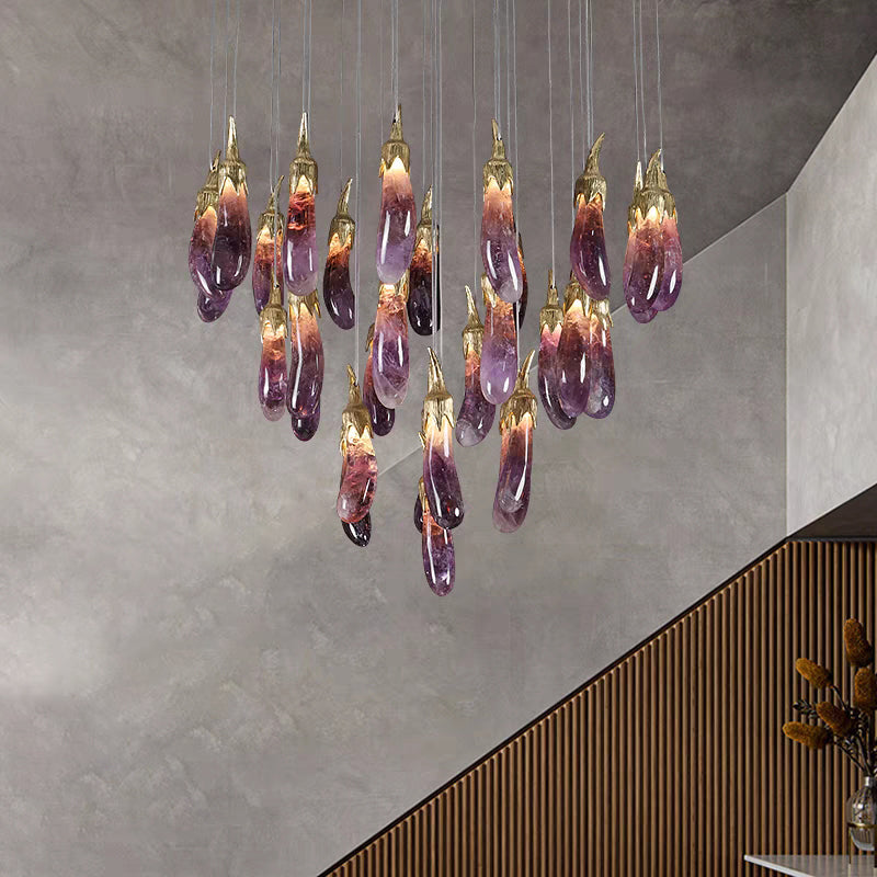 Artistic Eggplant Flush Mounted Crystal Ceiling Light Decorative Chandelier