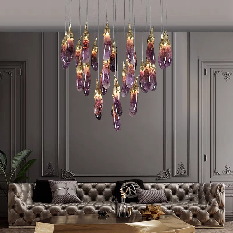 Artistic Eggplant Flush Mounted Crystal Ceiling Light Decorative Chandelier