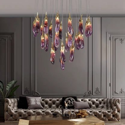 Artistic Eggplant Flush Mounted Crystal Ceiling Light Decorative Chandelier