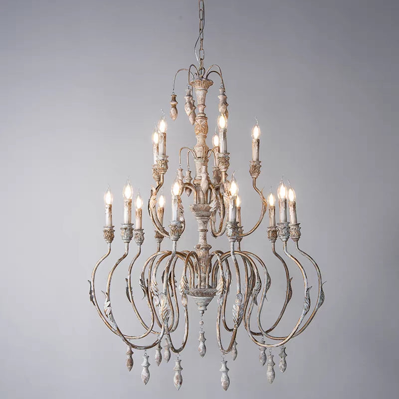 Traditional Rustic Vintage Candle Pendant Chandelier for cafe, living room, and dining room
