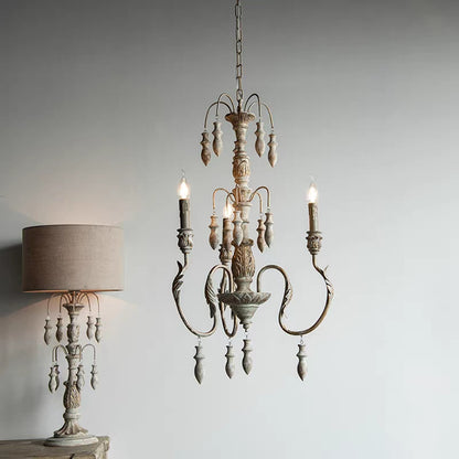 Traditional Rustic Vintage Candle Pendant Chandelier for cafe, living room, and dining room