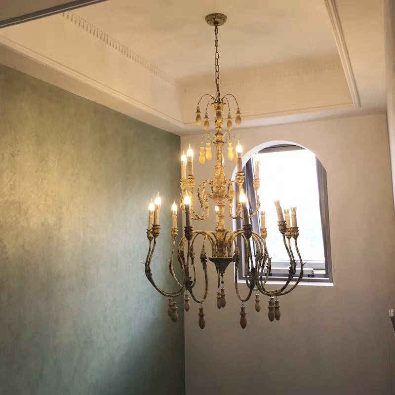 Traditional Rustic Vintage Candle Pendant Chandelier for cafe, living room, and dining room